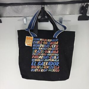 Latino Heritage Month Tote Bag Black Canvas Blue Handles Graphic One Size Pocket